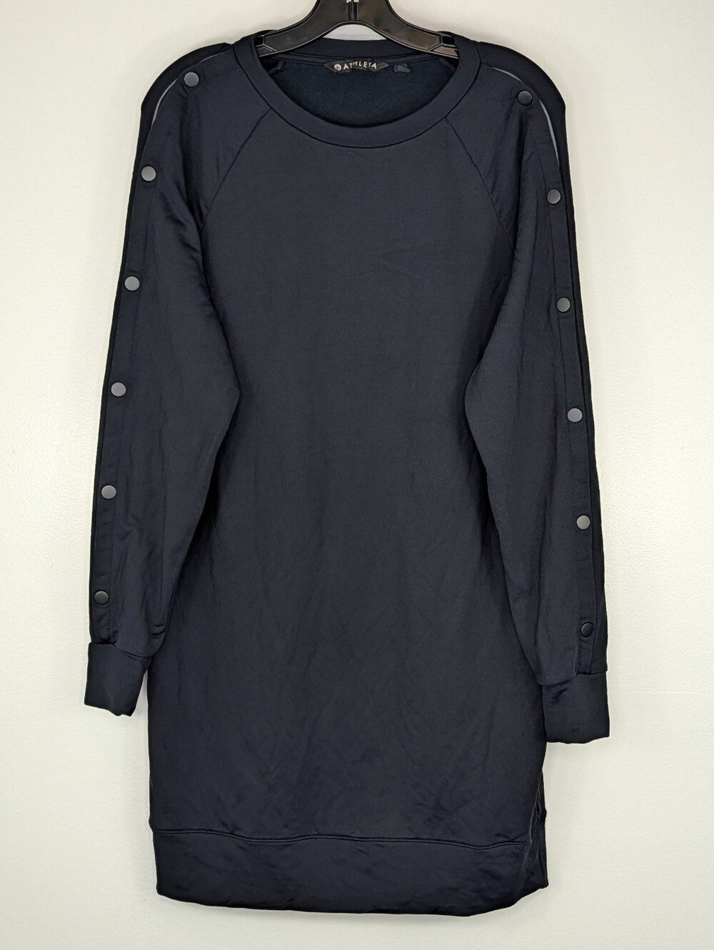 Athleta Snappy Sweatshirt Dress Womens Size Small Black Crew Neck Long Sleeve